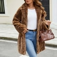thumbnail image 2 of XPMWRP Women's Faux Fur Trendy Coats Open Front Fleece Long Sleeve Notch Lapel Jacket Warm Winter Fashion Casual Coats Brown L, 2 of 9
