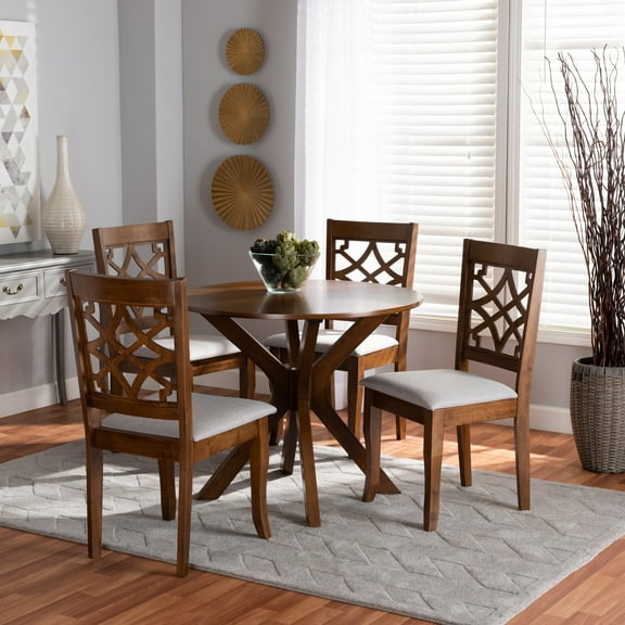 Baxton Studio Elena Modern and Contemporary Grey Fabric Upholstered and Walnut Brown Finished Wood 5-Piece Dining Set
