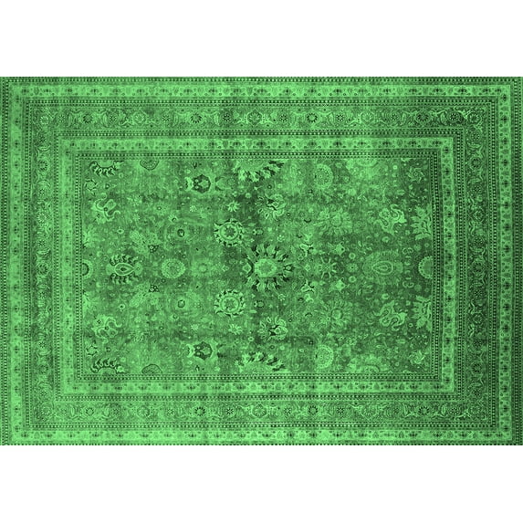Ahgly Company Indoor Rectangle Oriental Emerald Green Industrial Area Rugs, 2' x 5'