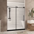 thumbnail image 4 of Youmumeub 56-60" W x 76" H Frameless Sliding Shower Door, 1/4" Clear Tempered Glass with Explosion-Proof Film, Stainless Steel Hardware, Bathroom Shower Enclosure, Matte Black, 4 of 23