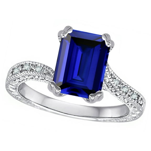 Star K� Antique Vintage Style Emerald Cut 8x6 Created Sapphire Solitaire Engagement Promise Ring