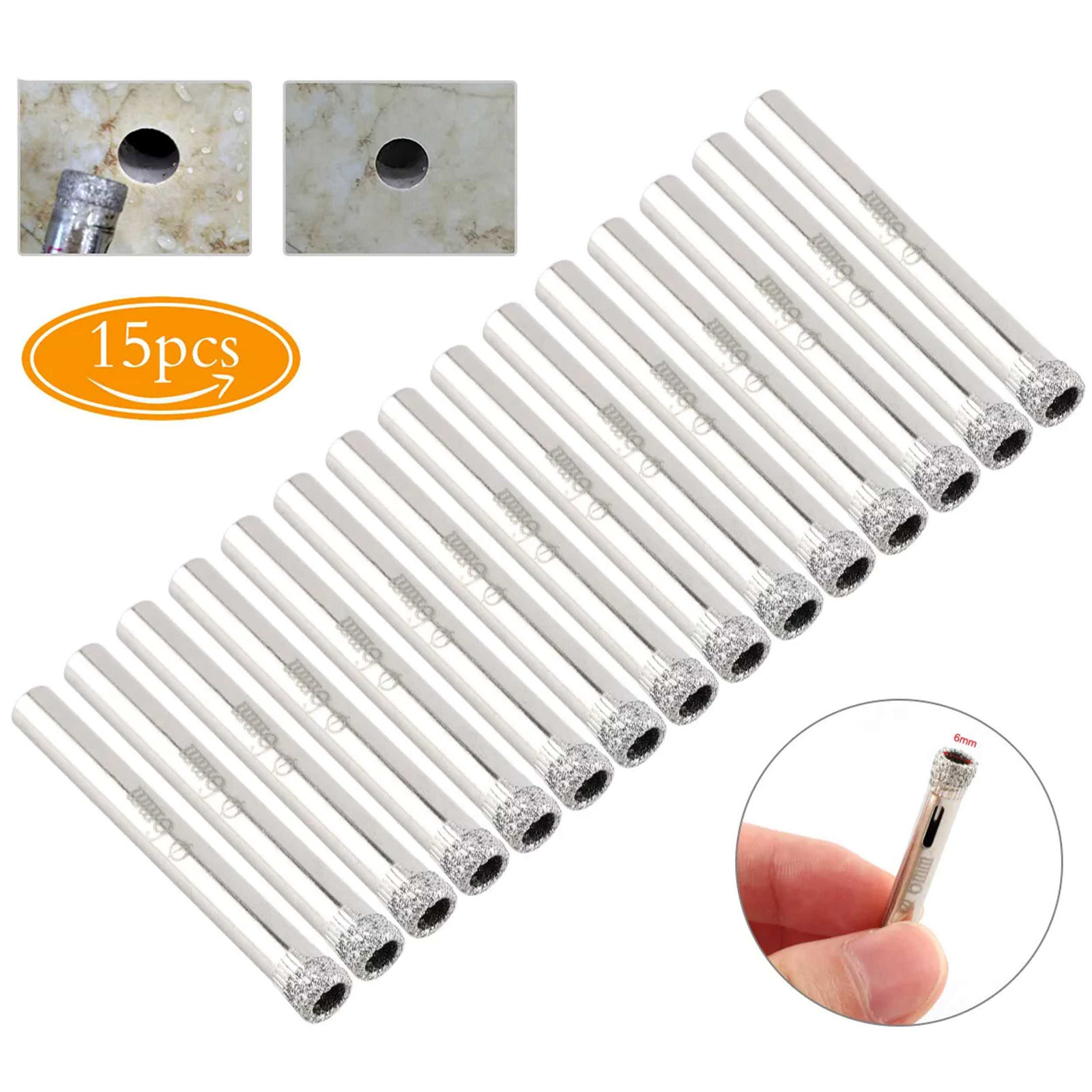 NATEFEMIN Diamond Drill Bits Set, 15PCS 1/4" Shank 6mm Small Diamond Hole Saw Kit for Glass