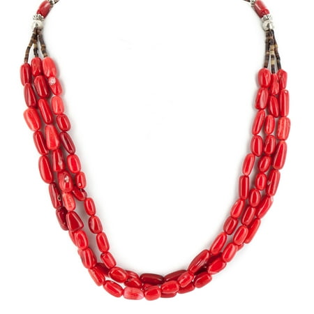 - Large $280 Retail Tag 3 Strand Authentic Made by Charlene Little Navajo .925 Sterling Silver Coral Native American Necklace