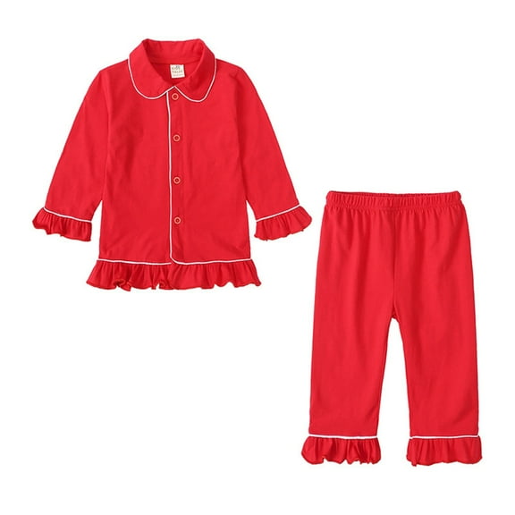 Generic Christmas Clothes Kids Clothing Sets Christma Boys Girls Pure Color Red Long Sleeve Shirt Long Pants 2PCS New Year Cardigan Cotton Pajamas Can Wear Outside (7-8 Years,A)