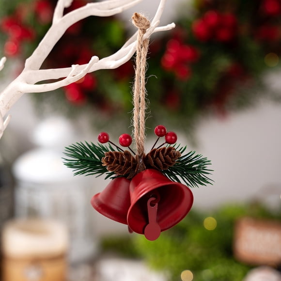 Adorno navideño para árbol de Navidad 1 unidad campanas colgantes festivas de 13 x 8 x 45 cm decoración navideña de metal de hierro con piñas para exhibir en la mesa del hogar
