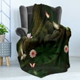 thumbnail image 4 of Magic Soft Flannel Fleece Throw Blanket, Secret Place Deep Dark in Forest with Butterflies and Flowers Image, Cozy Plush for Indoor and Outdoor Use, 70" x 90", Green Brown, by Ambesonne, 4 of 5