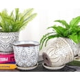 thumbnail image 6 of 5.9 inch Round Bohemian Style Ceramic Planter, Geometry Engrave Off White Brown Succulent Planter Flower Pot, Indoor Outdoor Decorative Planter, 6 of 11