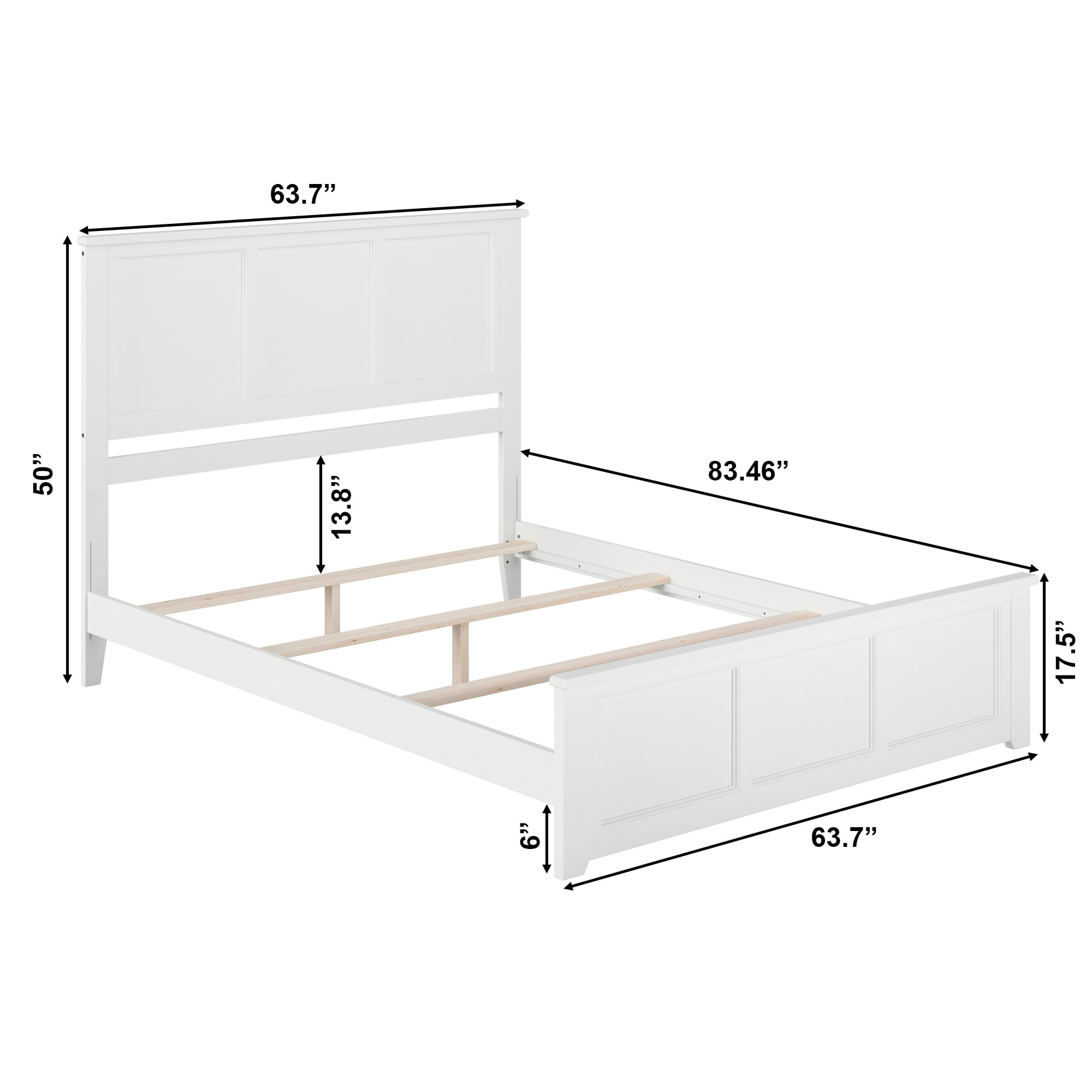 AFI Madison Queen Wood Foundation Bed with Matching Headboard Footboard, White