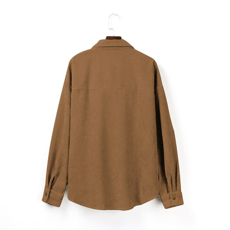 SMihono Clearance Corduroy Shirts for Women Fashion Womens Solid Color Button  Lapel Long Sleeve Comfortable Breathable V-Neck Loose Casual Blouse Tops  Female Leisure Khaki 6 