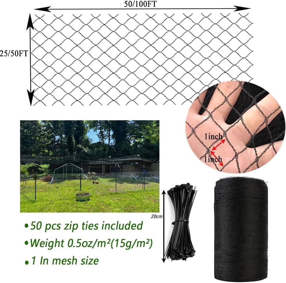 Bird Netting for Chicken Coop, 25X100FT Heavy Duty Poultry Netting for Chicken Run Roof Cover, 1In Mesh Garden Netting for Blueberry Bushes, Fruit Trees Against Bird，Hawk,Small Animals