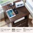 thumbnail image 6 of Joaxswe Coffee Table Set of 3, Rustic Farmhouse Wooden Coffee Table & Side Table set of 2 with Charging Station, Living Room Furniture Set, Walnut, 6 of 8