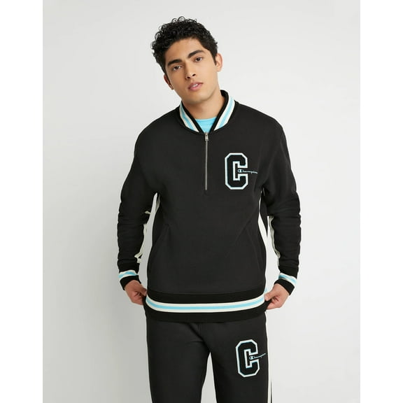 Champion Mens Reverse Weave 1/4 Zip Embroidered Track Letter Jacket Black Large