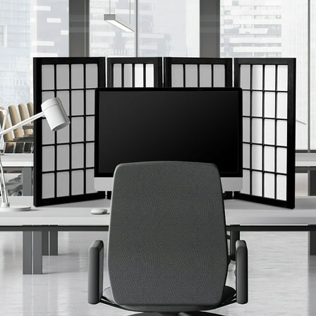 2 ft. Tall Desktop Window Pane Shoji Screen - Black - 4 Panels