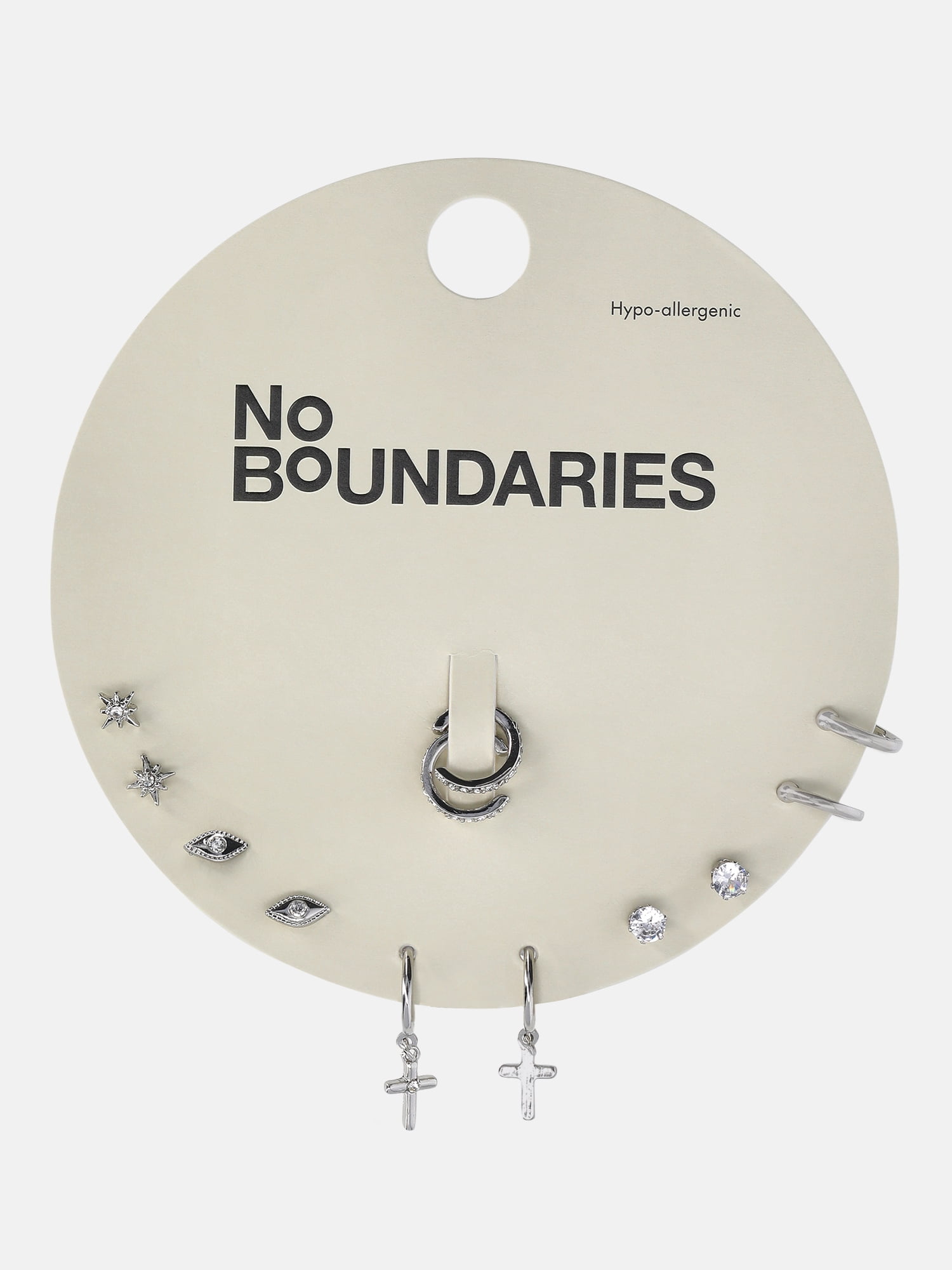 No Boundaries Silver-Tone Cross, Hoops and Studs Earrings, 6-Pack, Women's