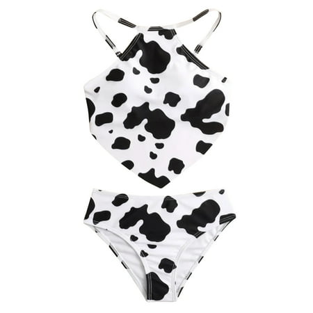 

Toddler Swimsuit Girl Size 150 Outfits Crisscross Back Cow Swimwear Shorts Summer 2-Piece S Bikini White Girls Bathing Suit