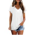 thumbnail image 2 of Puntoco Mujeres Casual Manga Corta Mangas Acampanadas Cuello en V Sólido Camiseta Suelta Blusa tops Puntoco Puntoco-717, 2 of 8