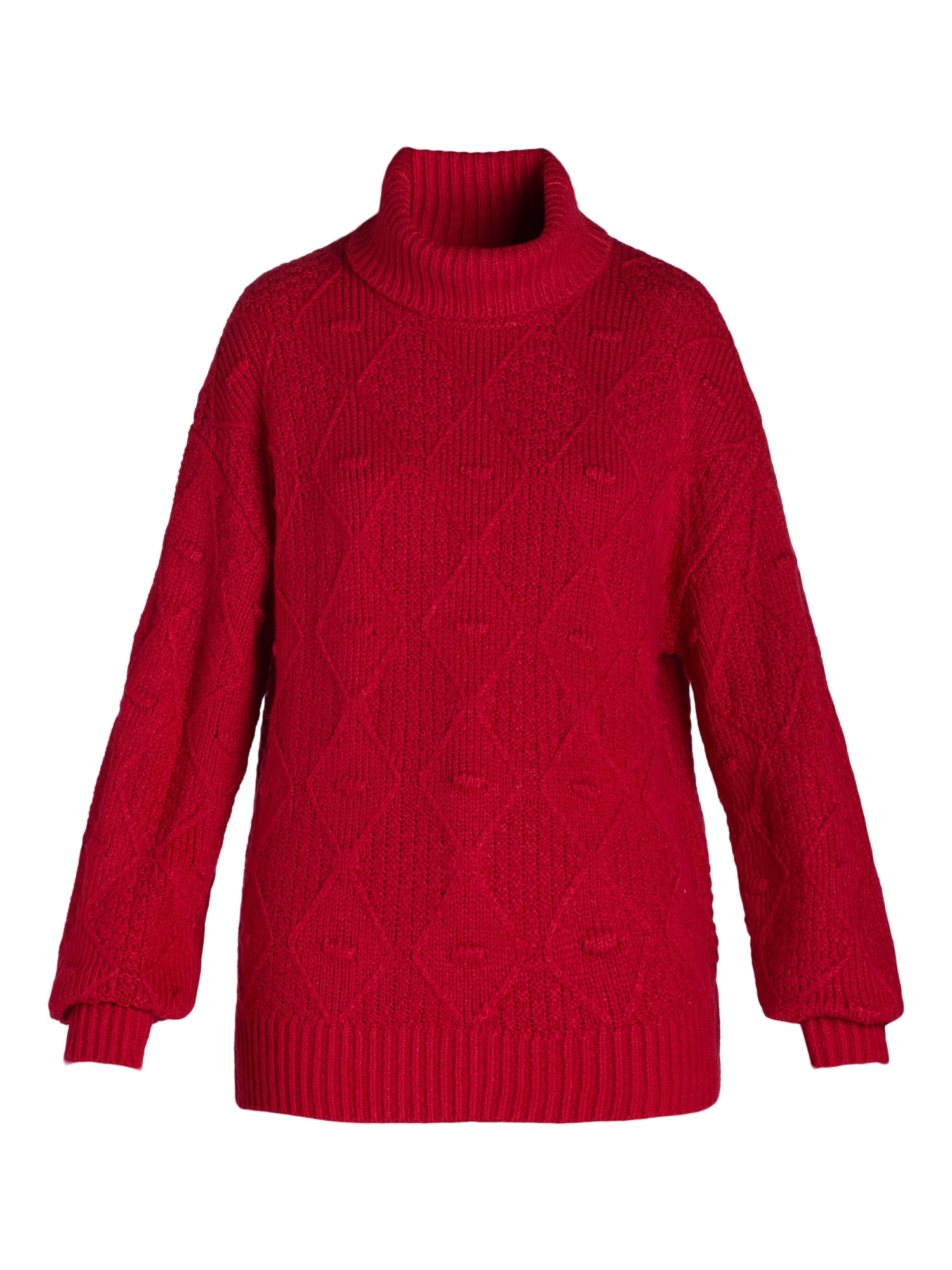 Time and Tru Women's and Women's Plus Bobble Knit Turtleneck Sweater, Midweight, Size XS-4X