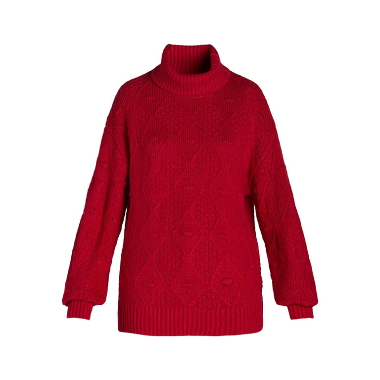 Time and Tru Women s and Women s Plus Bobble Knit Turtleneck Sweater Midweight Size XS 4X Walmart
