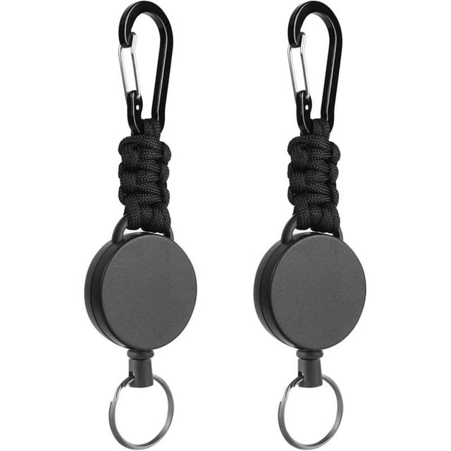 Porte-Clés Rétractables,2PCS Porte-Badge Mousqueton Robuste,Rétractable Badges Reel Clip avec Lanière Tressée, Porte-Clés en Paracorde et Cordon en Fil D'acier,pour La Randonnée,L'extérieur