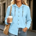 thumbnail image 5 of Lmueinov Long Sleeve Shirts for Women 100% Cotton Button Down Drawstring Hooded Shirts Solid Casual Lightweight Going Out Tops for Summer Fall Travel, 5 of 6