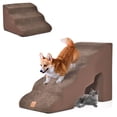 thumbnail image 1 of Gymax 22'' & 11'' High Soft Pet Ramp Foam Pet Stairs Set with 5-Tier & 3-Tier Dog Ramps Brown, 1 of 10