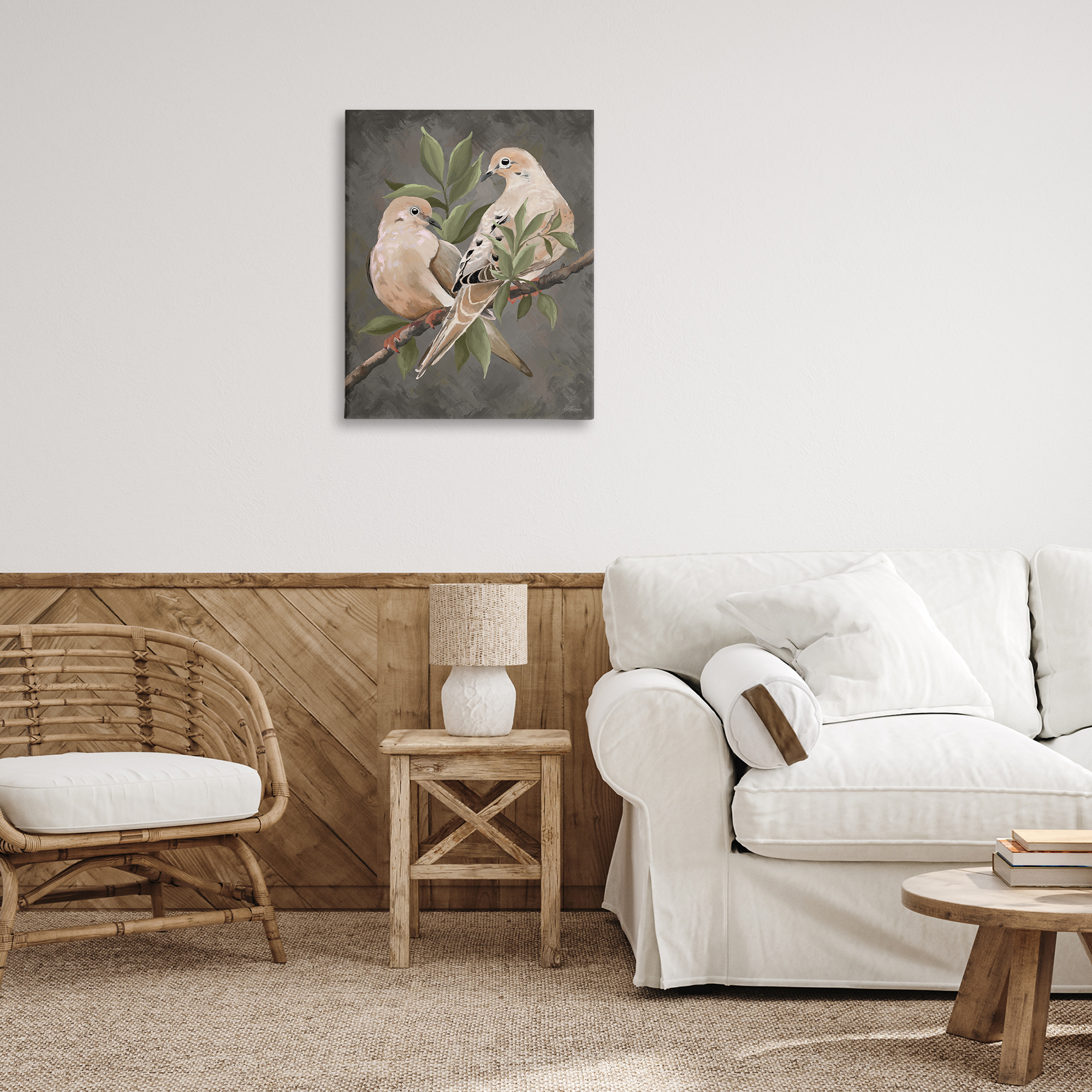 Stupell Industries Bird Pair on Grey Animals Painting Wrapped Canvas Art Print Wall Art, 24 x 30