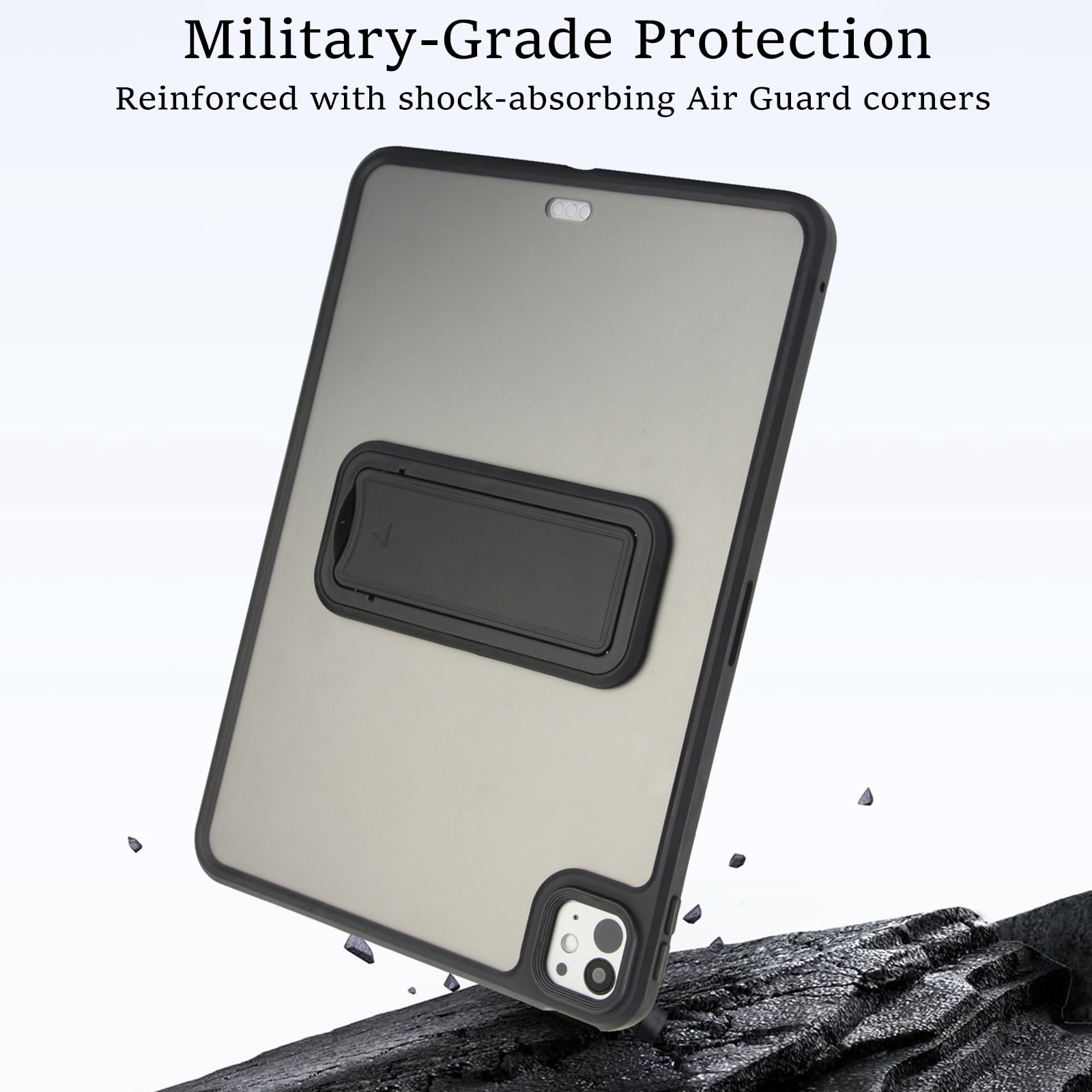 TECH CIRCLE For Apple iPad Pro 13-Inch (M4/M5) 2024/2025 Release Slim Clear Back Cover Case with Kickstand, Screen Protector Film, Lightweight Protective Scratch Resistant Thin Case, 03 Black