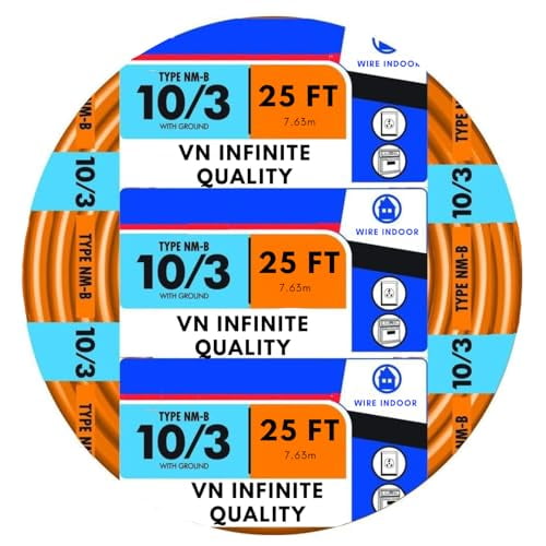 10/3 NM-B Sheathed Cable - Non-Mettalic with Ground Residential Indoor Electrical Wire Type NM-B Orange (25 Ft)