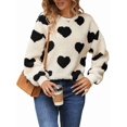thumbnail image 3 of Women'S Plush Heart Print Loose Long Sleeve Round Neck Pullover Sweatshirt Fall Winter Outfits Black Love M, 3 of 8