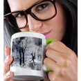 thumbnail image 2 of 3dRose, Figure Skater Silhouette Skating on a frozen pond in a beautiful winter snow scene, 11oz Two-Tone Green Mug, 2 of 7