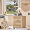 thumbnail image 6 of Boho Night Stands with Charger for Narrow Spaces, 24.2" Tall Rattan Nightstands with 3 Drawers, Bedside Table Wood End Table for Living Room Hallway, Natural, 6 of 8