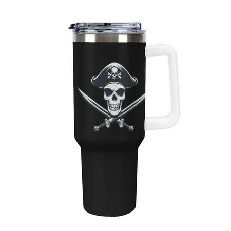 

Funny Skull with Pirate Hat 40 oz Tumbler with Handle and Straw Stainless Steel Leakproof Travel Coffee Mug Car Cup Vacuum Water Bottle 40oz