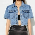 thumbnail image 4 of Women's Short Sleeve Denim Jacket Button Down Trucker Jacket Y2K Cropped Jean Jackets Blue M, 4 of 9