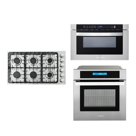 3 Piece Kitchen Package With 36" Gas Cooktop 24" Built-In Microwave Drawer 24" Single Electric Wall Oven