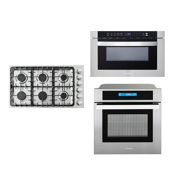 3 Piece Kitchen Package With 36" Gas Cooktop 24" Built-In Microwave Drawer 24" Single Electric Wall Oven