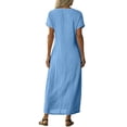 thumbnail image 6 of V Neck Short Sleeve Maxi Dress Casual Loose Fit Flowy Long Dress Sundress with Pockets for Summer Beach Vacation, 6 of 8