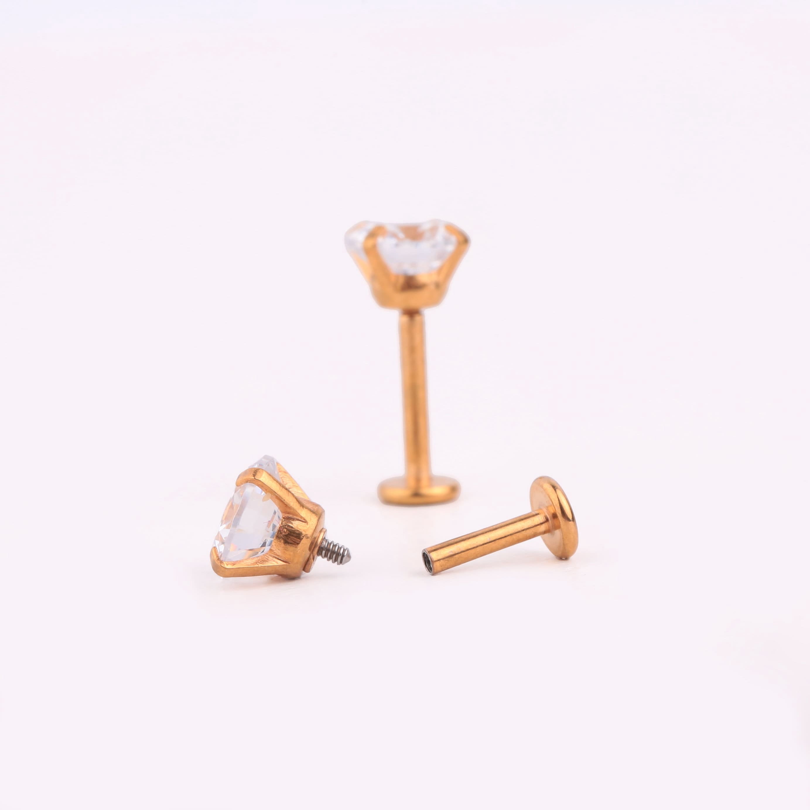 ChicBianca Flat Back Stud CZ Earrings, Implant Grade Titanium, Gold & Silver, 4 Pairs