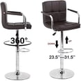 thumbnail image 4 of Set of 2 PU Leather Bar Stools Armrest Counter Stools Swivel Square Counter Height Barstools with Armrest Adjustable Hydraulic Bar Chairs with Upholstered Back & Seat, Brown, 4 of 7