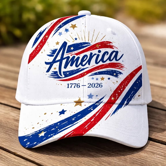 Baseball Cap, 250th Anniversary Patriotic America 1776-2026 Adjustable Trucker Hat for 4th of July & Outdoor Activities, White, 22.4 Inch