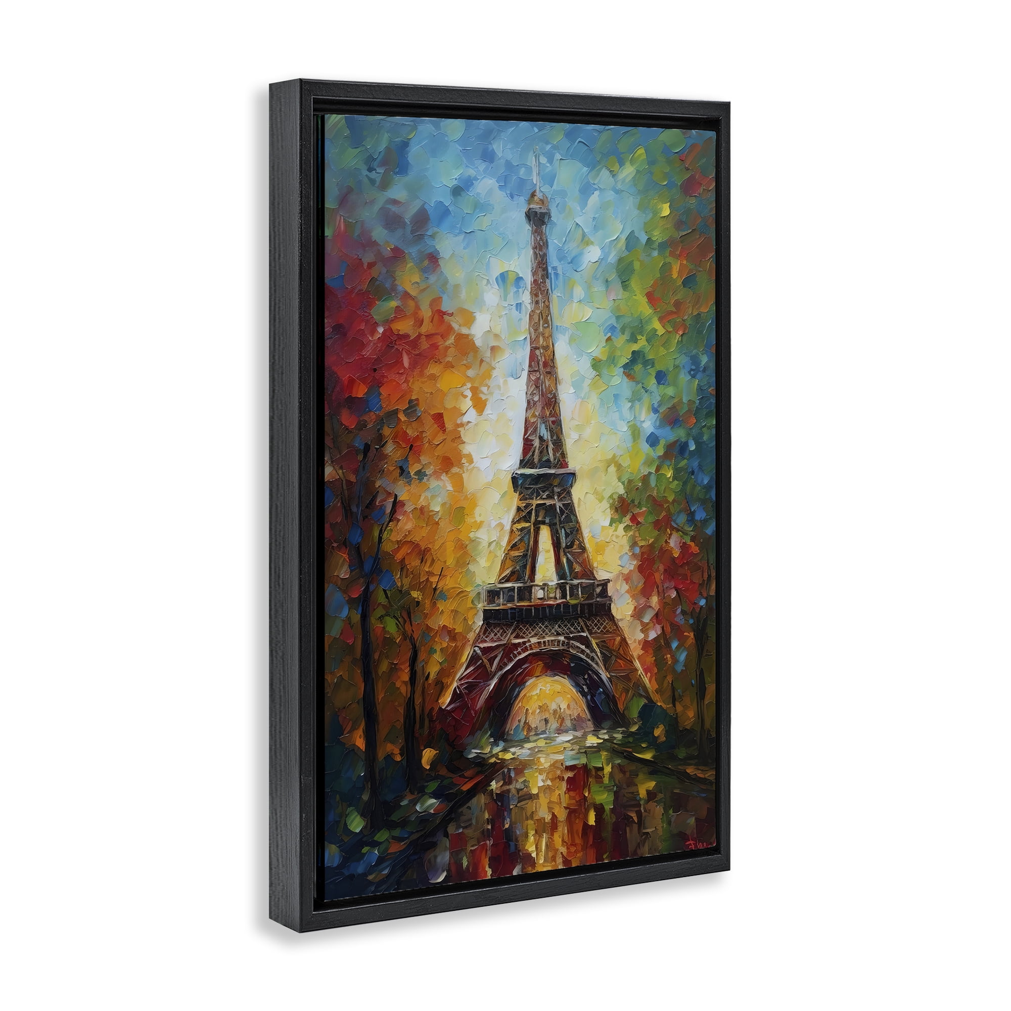 Stupell Industries Colorful Reflection at Eiffel Tower Black Framed Floater Canvas Wall Art, design by Creative Studio