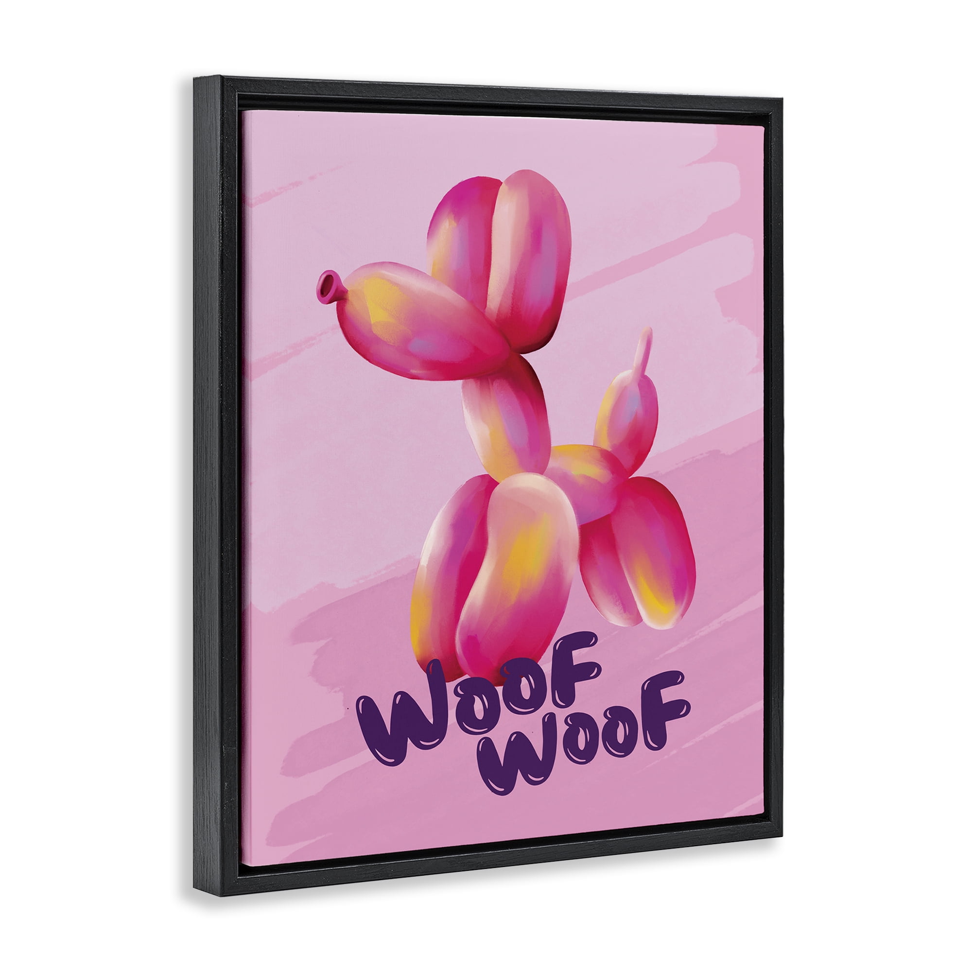 Stupell Industries Woof Balloon Dog Text & Numbers Painting Black Floater Framed Canvas Art Print Wall Art, 17 x 21