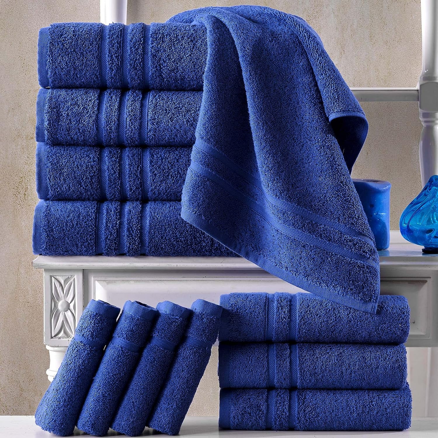 Hawmam Linen Light Blue Hand Towels 4-Pack - 16 x 29 Turkish Cotton Premium  Quality Soft and Absorbent Small Towels for Bathroom