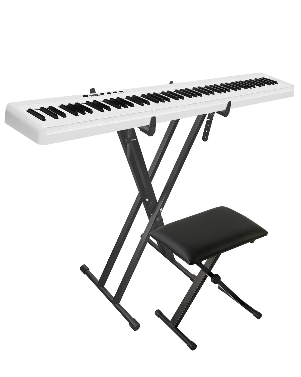 Extra Stability Piano Stand And Bench For 88-key & 61-key Keyboard  Adjustable Chair With Cushion Foldable X-style Padded Seat Compact Black