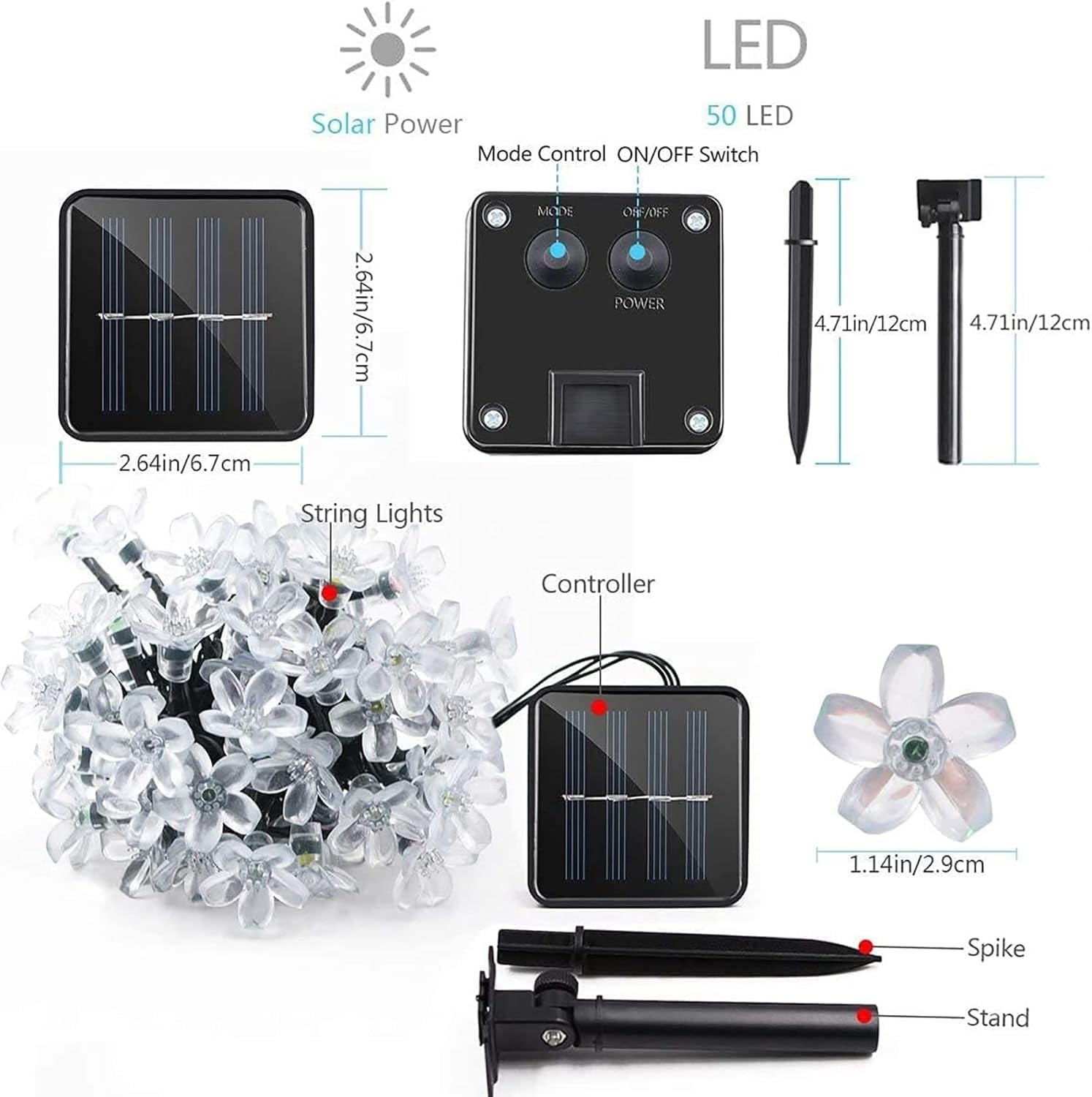 Solar Cherry Blossom Light String, 16FT 20 LED Waterproof Flower Fairy Lights with 8 Modes, Solar Powered Outdoor Garden Lights for Wedding, Christmas, Patio, Home Decor