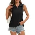 thumbnail image 3 of Womens Summer Tops V Neck Collared Shirts Dressy Casual Ribbed Tank Top Loose Fit Black S, 3 of 8