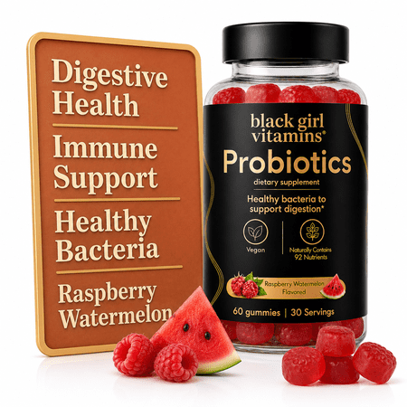 Black Girl Vitamins - Probiotic Gummies for Digestive Health and Immune Support, Gluten-Free Vitamins, (Raspberry-Watermelon), 60ct