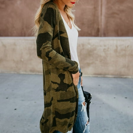 - Womens Cardigan Camouflage Slim Leopard Knitted Sweater Long Sleeve Sexy Outerwear Tops Coat with Pocket