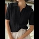 thumbnail image 5 of Suéter de Corta con Cable para Mujer, Top de Punto Liso con Cuello en V y Solapa, Camisa Informal Suave, Color Negro, Talla XL, 5 of 6