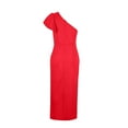 thumbnail image 6 of Jinhomg Women's One Shoulder Dress Trendy Side Slit Ruched Midi Dress Elegant Irregular Ruffle Sleeve Cocktail Party Wedding Guests Dresses Red S, 6 of 8