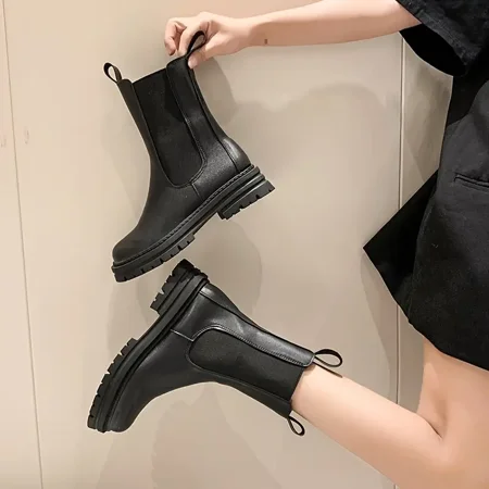 

Calf High Chunky Sole Platform Chelsea Slip-On Fashion Cleated High Ankle Chelsea Boots Women‘s Footwear
